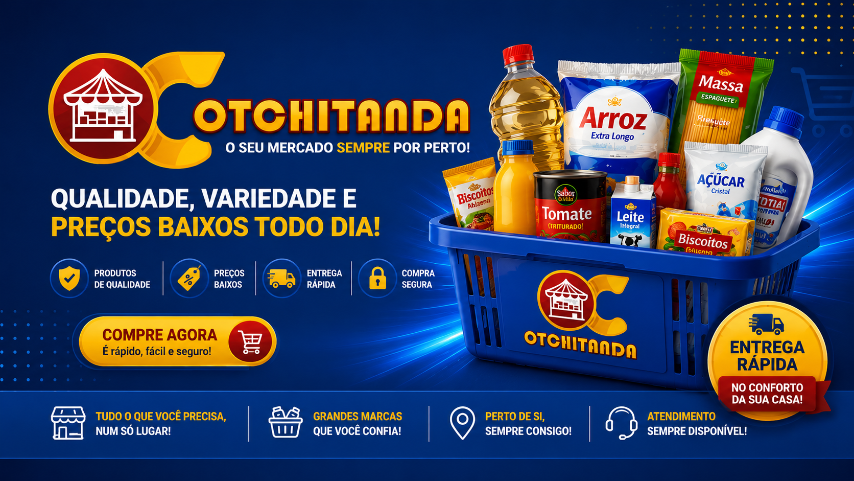 Flyer azul da Otchitanda com entrega rápida